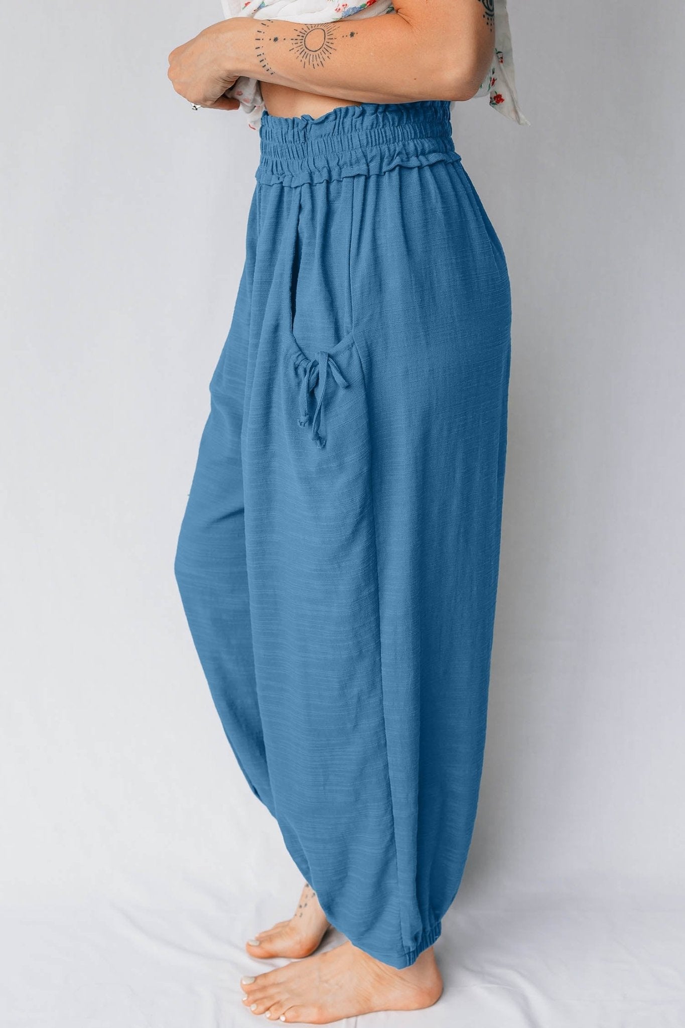 Smocked High Waist Drawstring Pocket Jogger Pants - Rooted & Reckless Co.