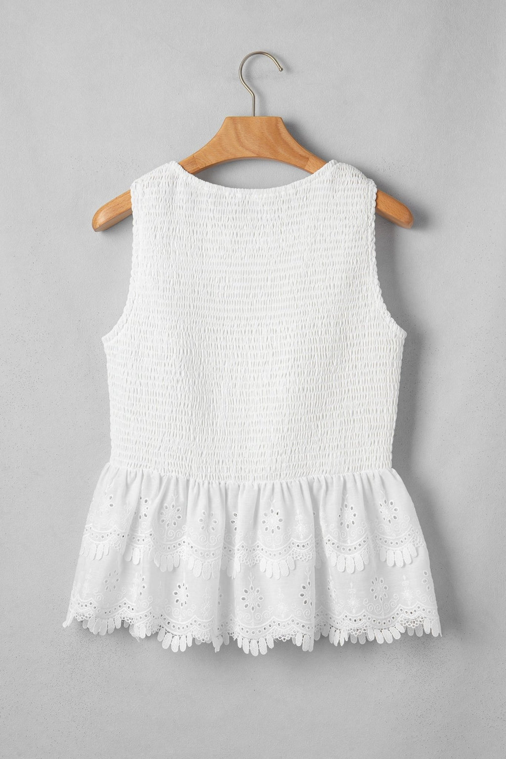 Smocked Lace Sleeveless Peplum Top - Rooted & Reckless Co.
