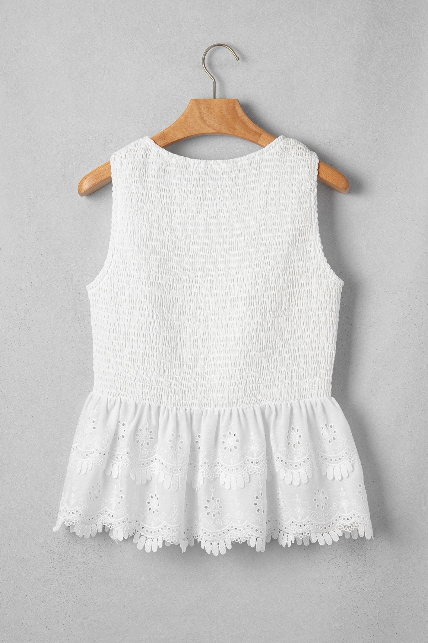 Smocked Lace Sleeveless Peplum Top - Rooted & Reckless Co.