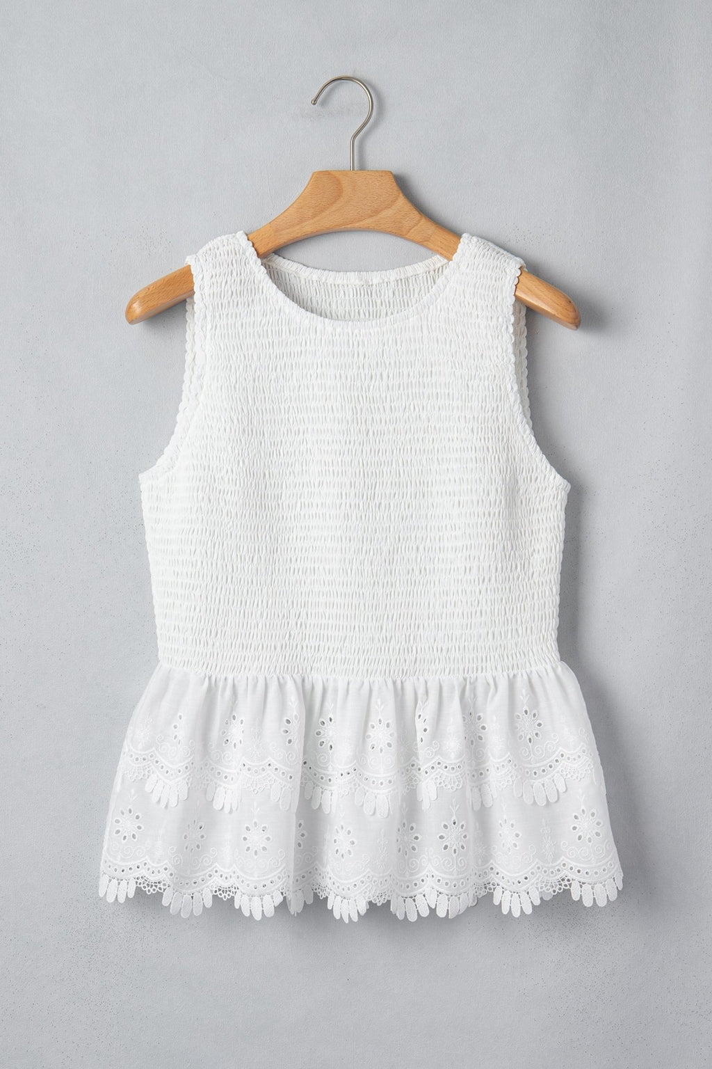 Smocked Lace Sleeveless Peplum Top - Rooted & Reckless Co.