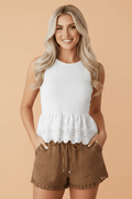 Smocked Lace Sleeveless Peplum Top - Rooted & Reckless Co.