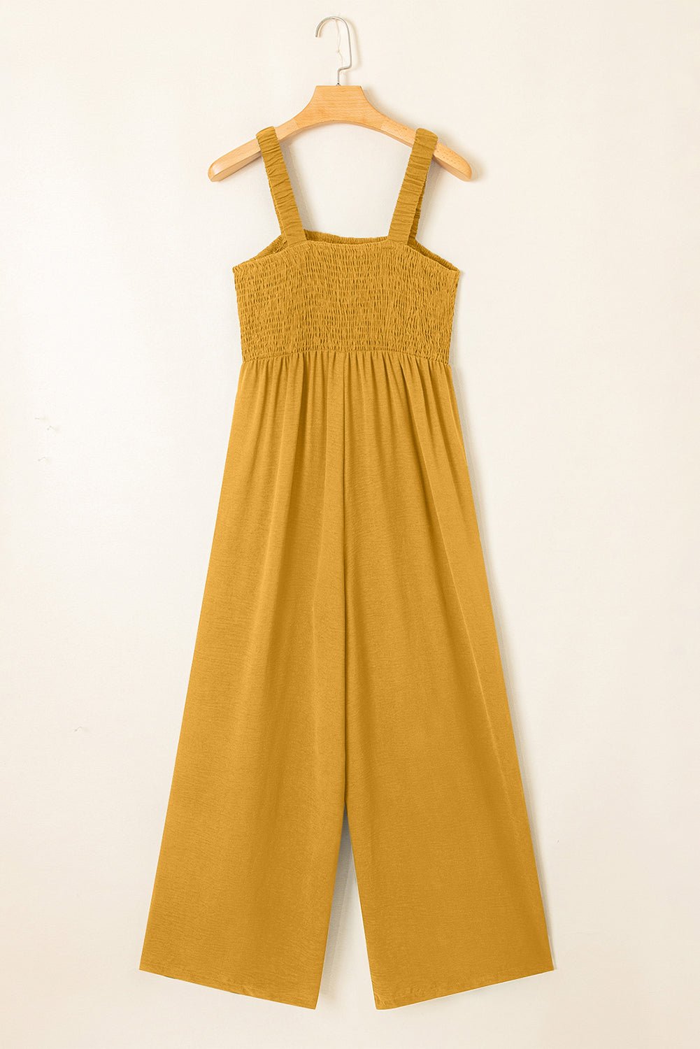 Smocked Sleeveless Wide Leg Jumpsuit with Pockets - Rooted & Reckless Co.