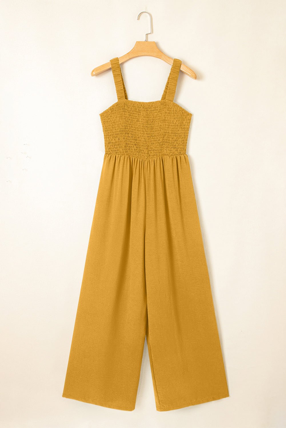 Smocked Sleeveless Wide Leg Jumpsuit with Pockets - Rooted & Reckless Co.