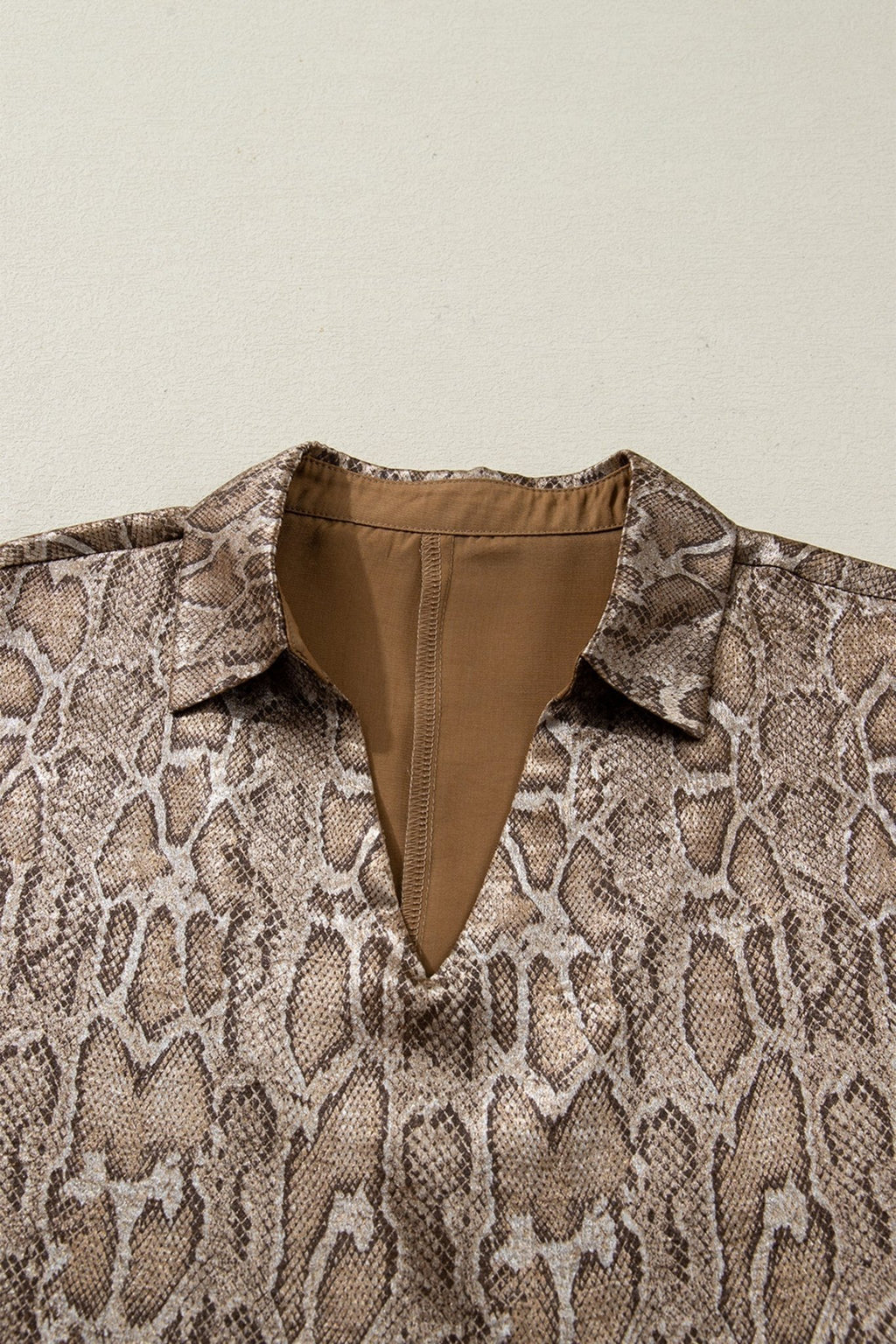 Snake Skin Metallic Polo Collared V-Neck Blouse - Rooted & Reckless Co.