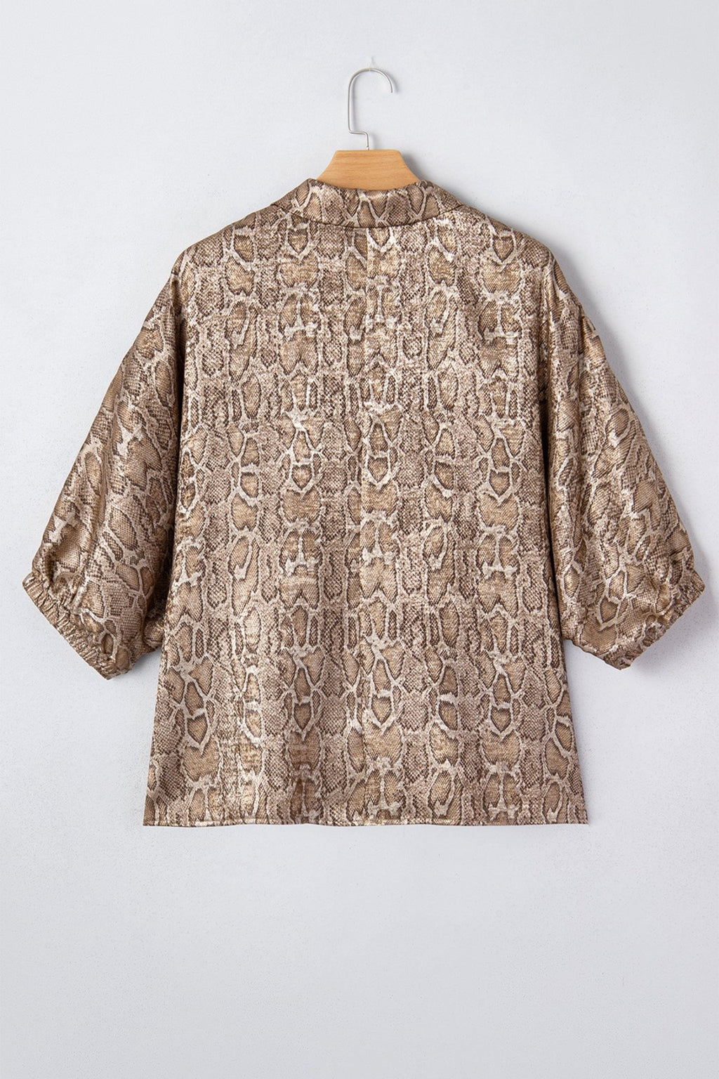 Snake Skin Metallic Polo Collared V-Neck Blouse - Rooted & Reckless Co.