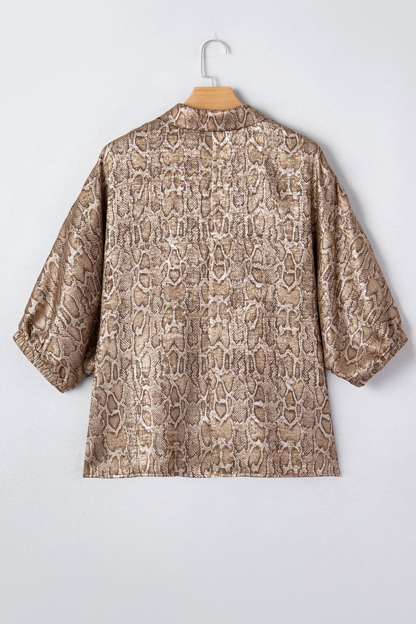 Snake Skin Metallic Polo Collared V-Neck Blouse - Rooted & Reckless Co.