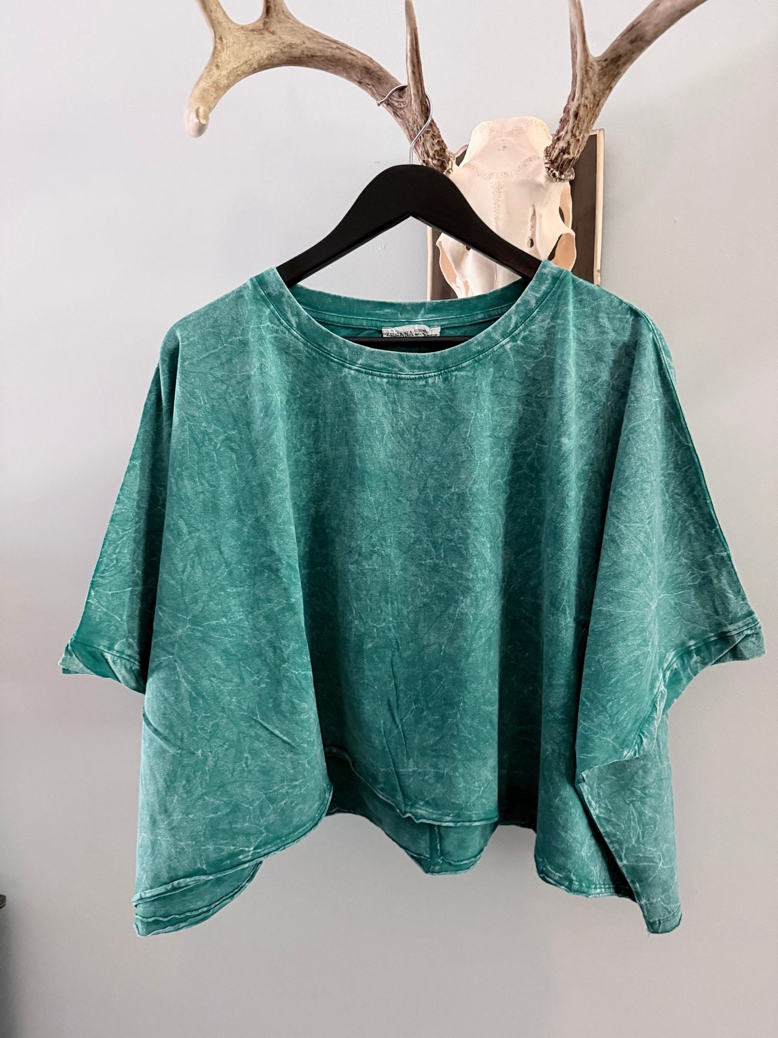 Snow Wash Green Oversized Crop Shirt - Rooted & Reckless Co.