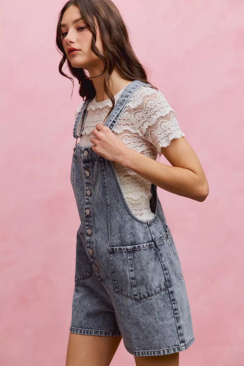 SO ME Denim Washed On Front With Adjustable Strap Romper - Rooted & Reckless Co.