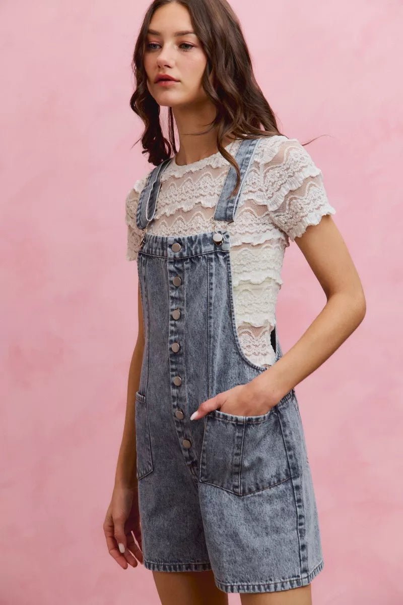 SO ME Denim Washed On Front With Adjustable Strap Romper - Rooted & Reckless Co.