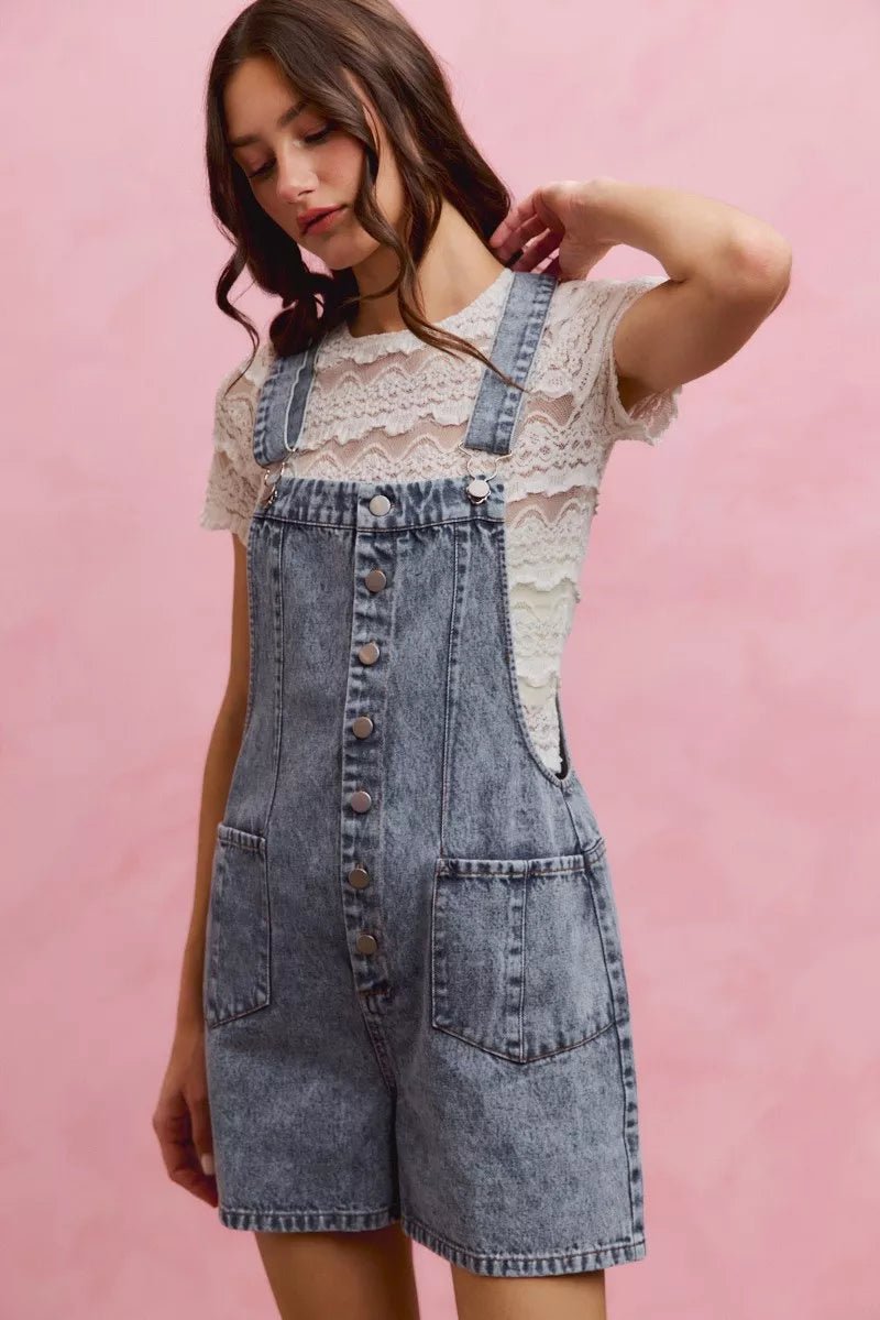 SO ME Denim Washed On Front With Adjustable Strap Romper - Rooted & Reckless Co.