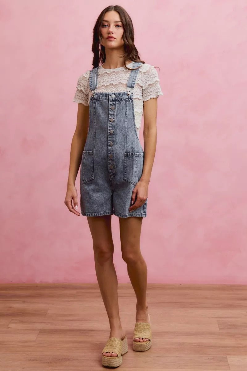SO ME Denim Washed On Front With Adjustable Strap Romper - Rooted & Reckless Co.