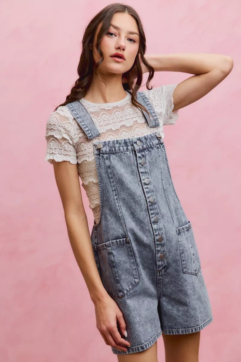 SO ME Denim Washed On Front With Adjustable Strap Romper - Rooted & Reckless Co.