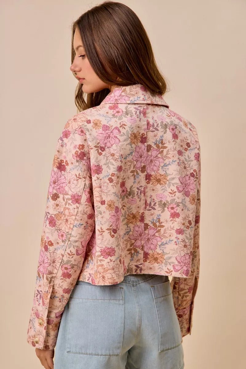 SO ME Floral Print Cotton Twill Button Down Barn Jacket - Rooted & Reckless Co.