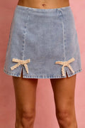 SO ME Lace Ribbon Trim Denim Mini Skirt - Rooted & Reckless Co.