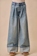 SO ME Mid Rise Plated Wid Leg Denim Jean - Rooted & Reckless Co.