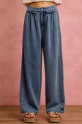 SO ME Mid Rise Ruffled Front Elastic Wide Leg Jeans - Rooted & Reckless Co.