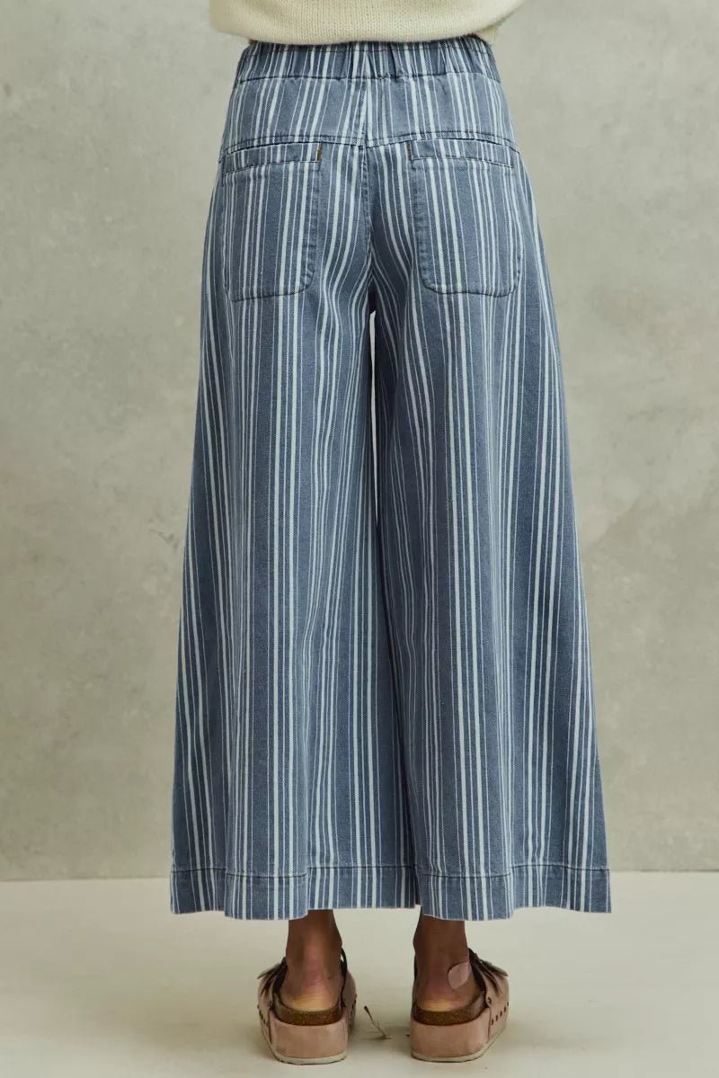 SO ME Mid Rise Stripe Denim Washed Pleat Wide Leg Pants - Rooted & Reckless Co.