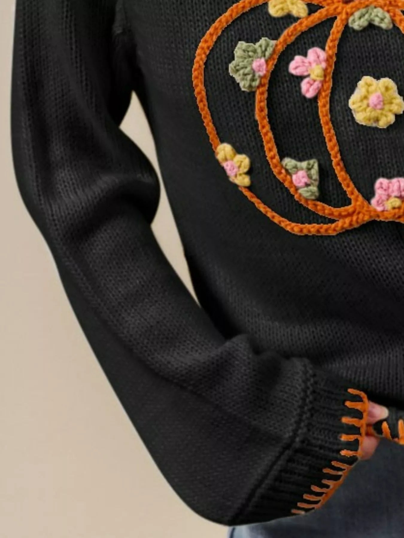 SO ME Pumpkin Floral Embroidered Thanksgiving Sweater - Rooted & Reckless Co.
