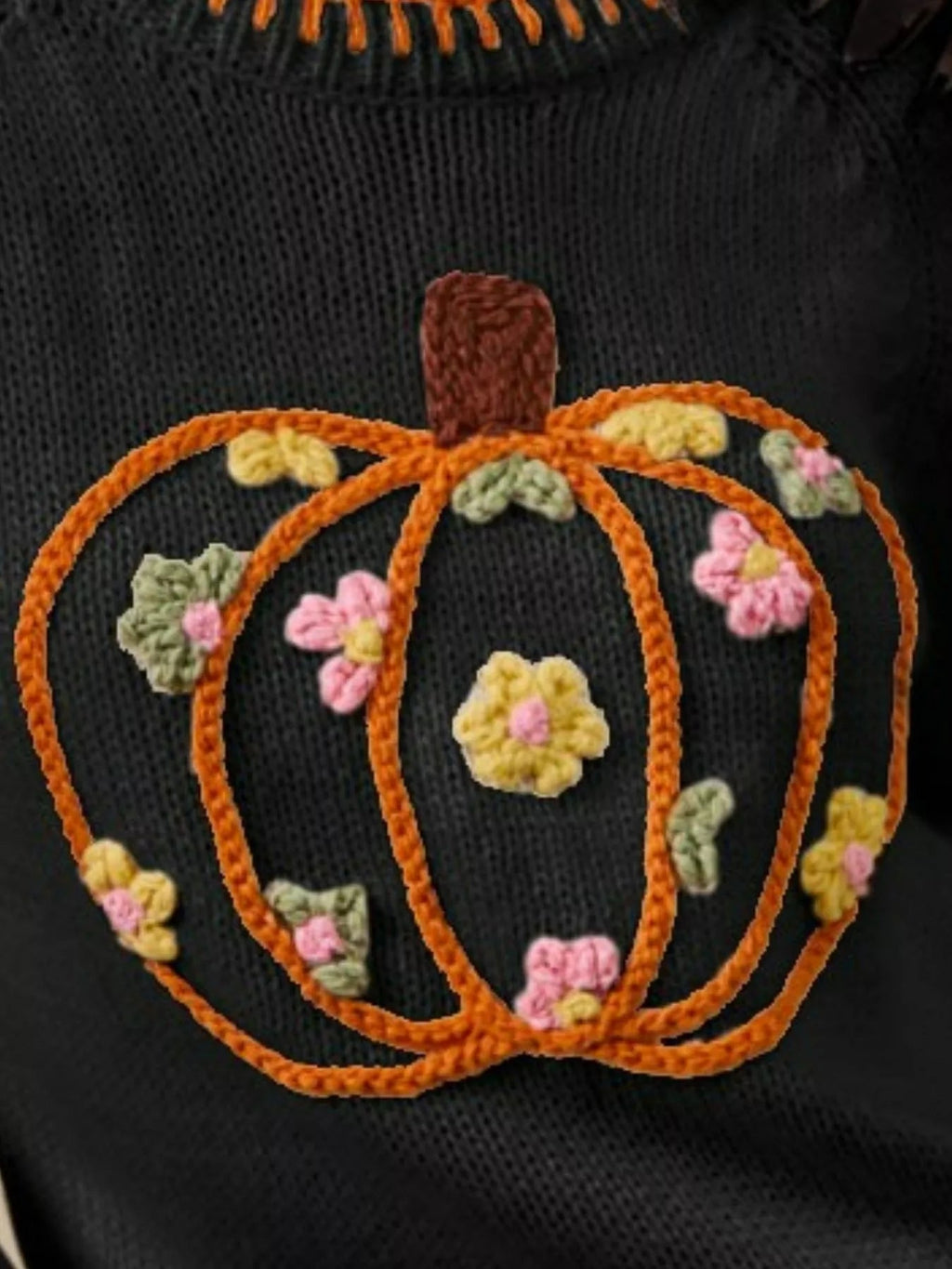 SO ME Pumpkin Floral Embroidered Thanksgiving Sweater - Rooted & Reckless Co.
