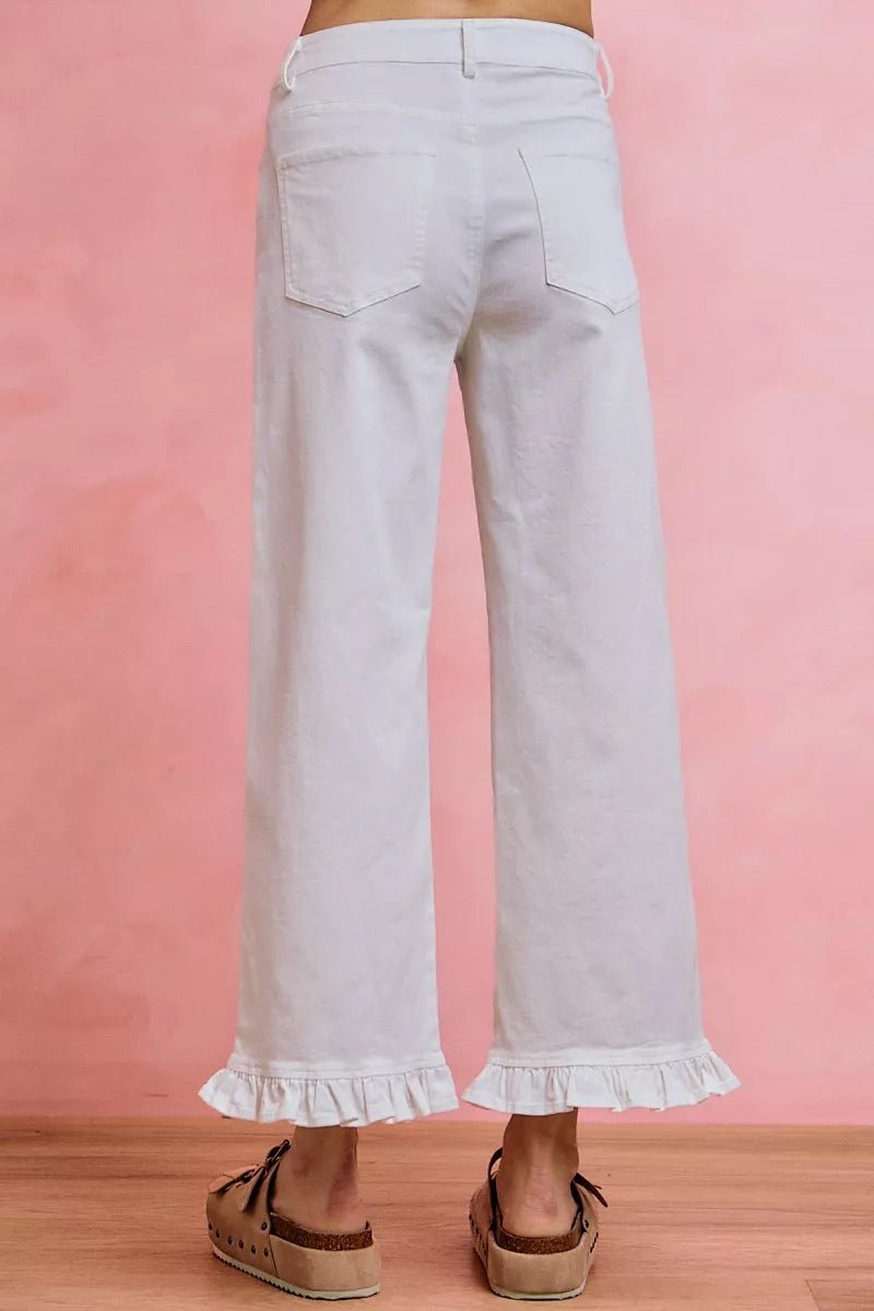 SO ME Ruffled Bottom Detail Mid Rise Jeans - Rooted & Reckless Co.