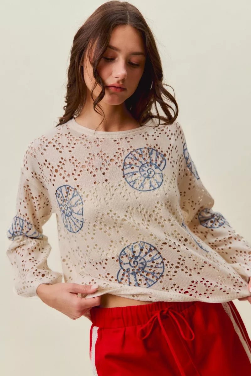 SO ME Seashell Lightweight Sweater Top - Rooted & Reckless Co.