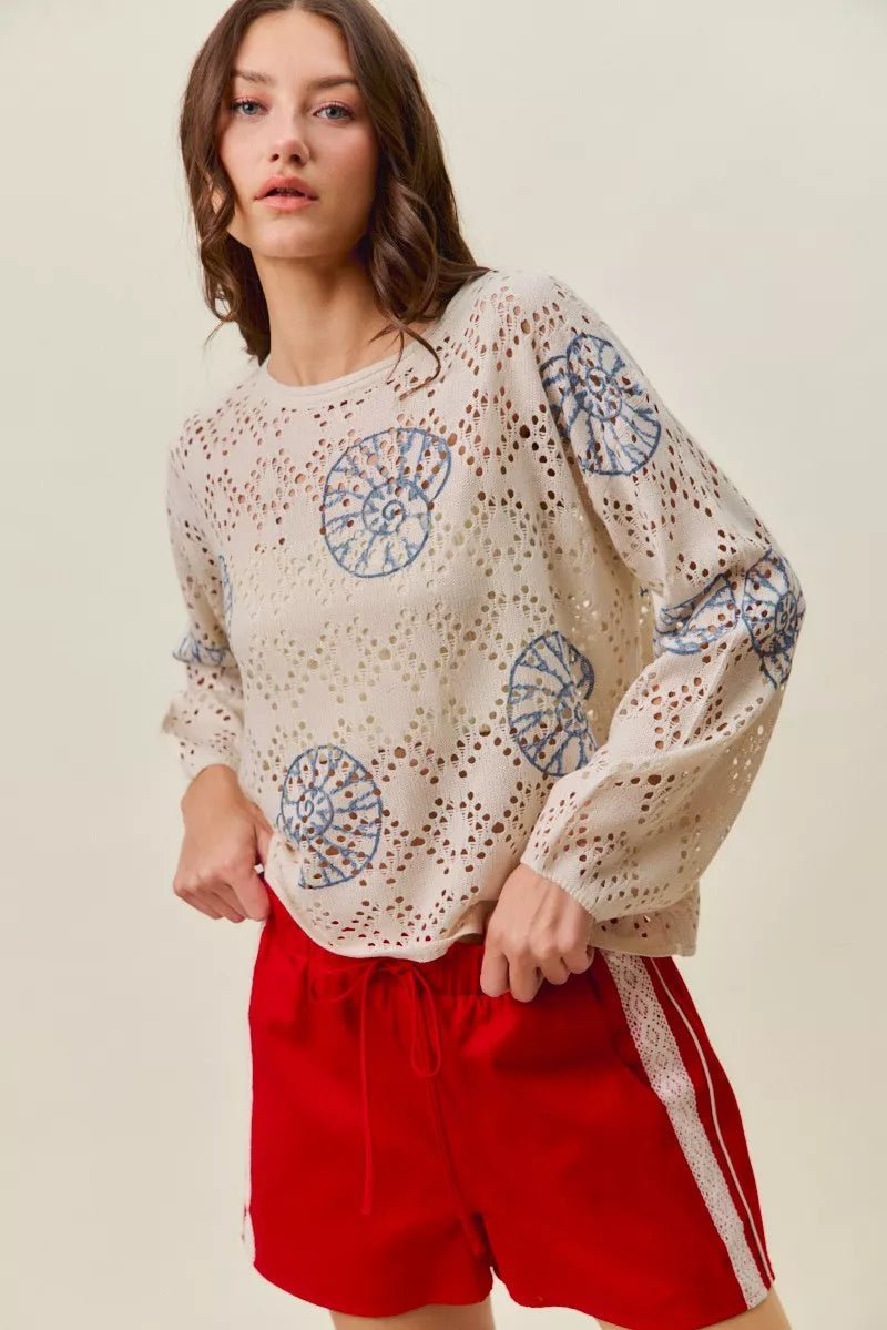 SO ME Seashell Lightweight Sweater Top - Rooted & Reckless Co.