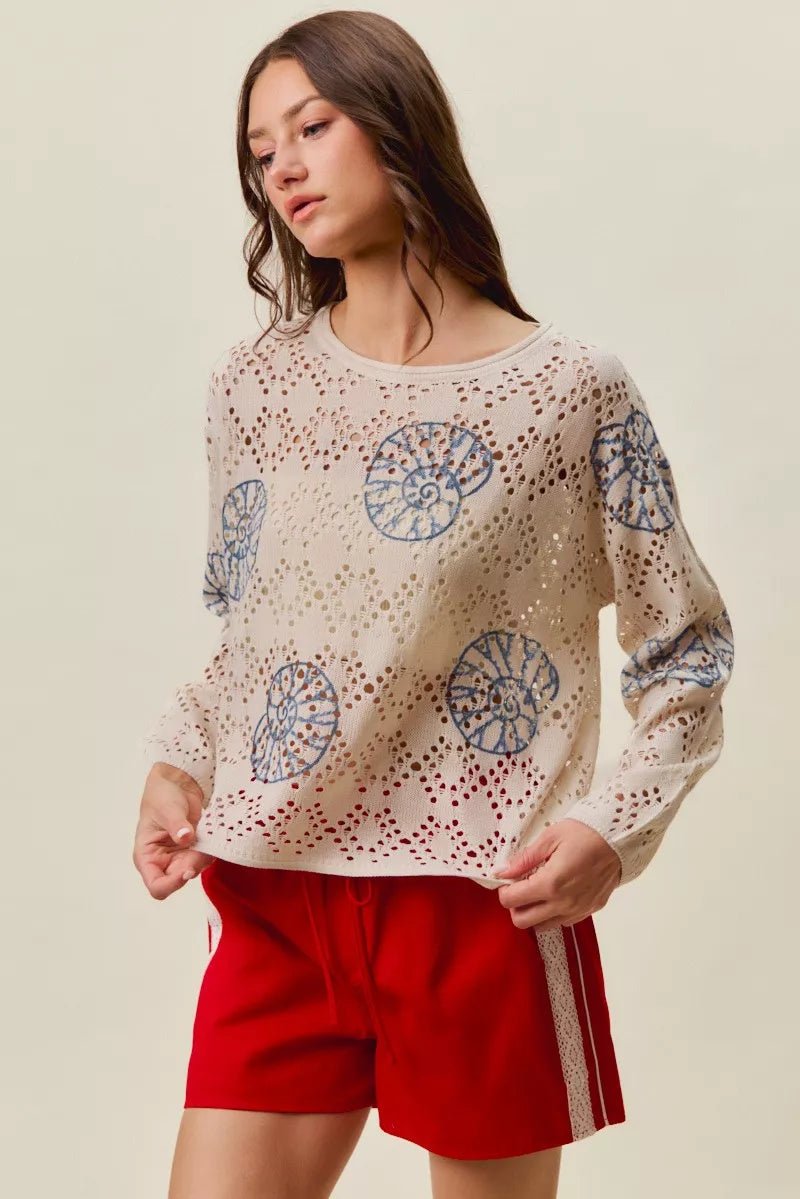 SO ME Seashell Lightweight Sweater Top - Rooted & Reckless Co.