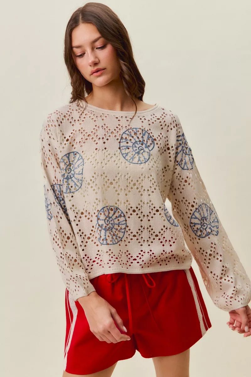 SO ME Seashell Lightweight Sweater Top - Rooted & Reckless Co.