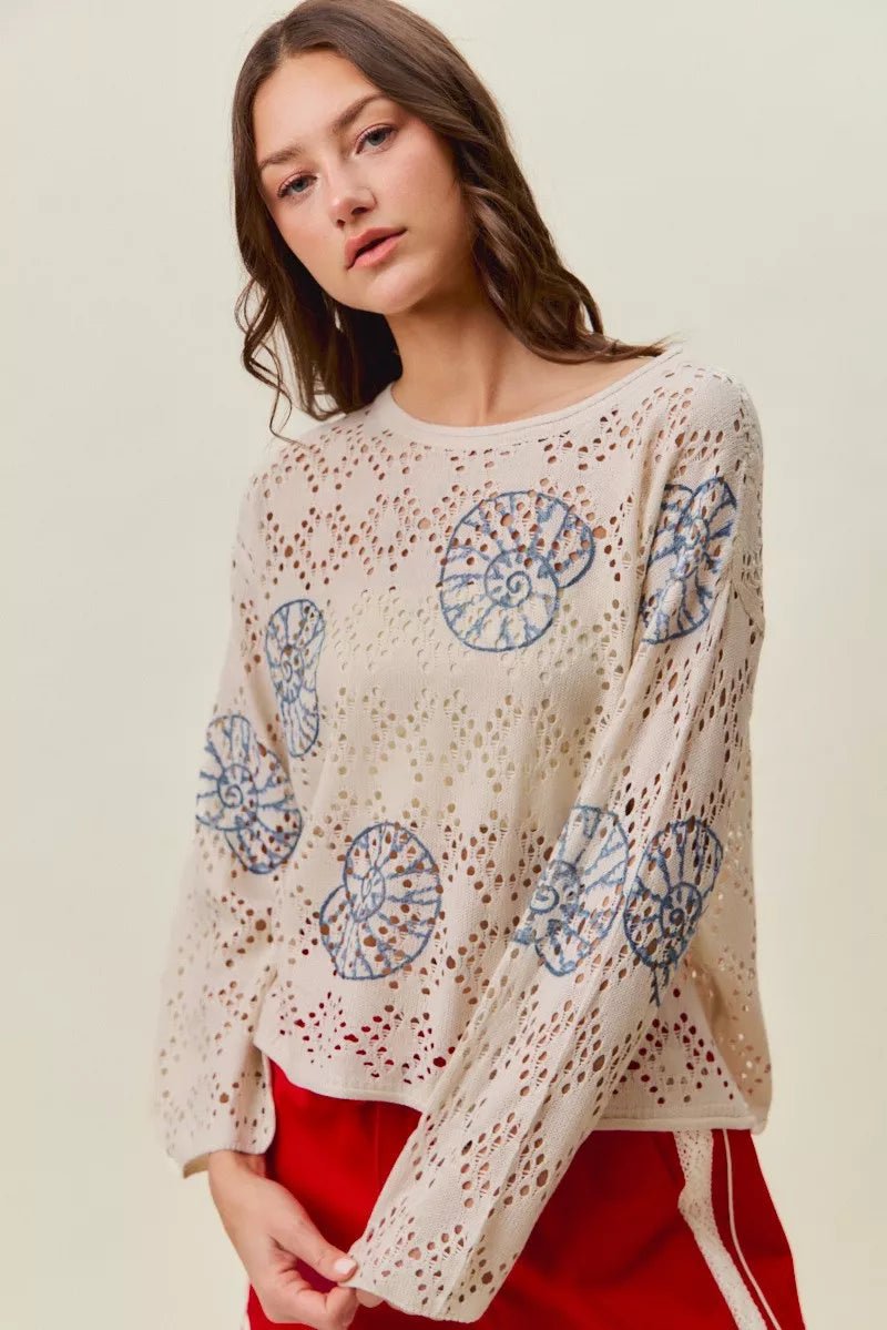 SO ME Seashell Lightweight Sweater Top - Rooted & Reckless Co.