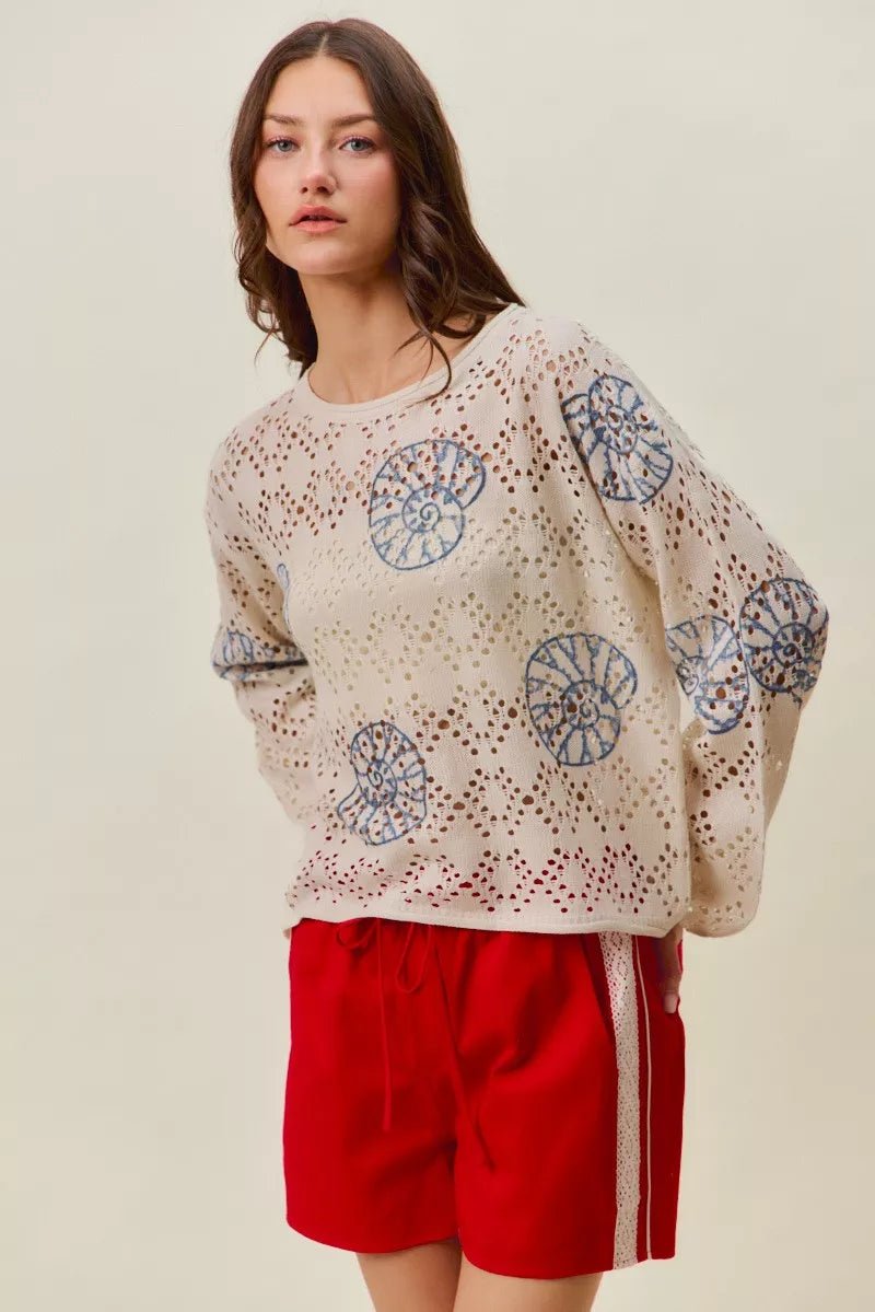 SO ME Seashell Lightweight Sweater Top - Rooted & Reckless Co.