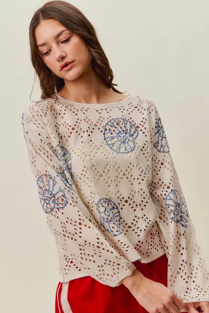 SO ME Seashell Lightweight Sweater Top - Rooted & Reckless Co.