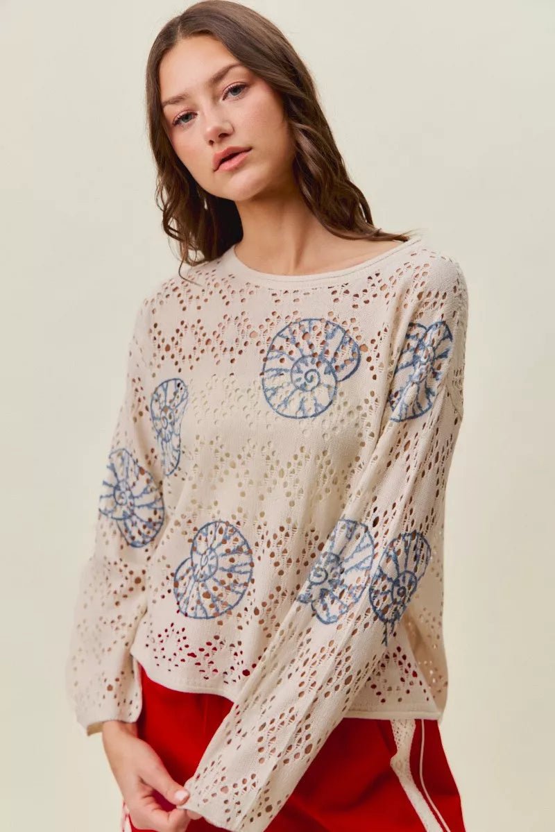 SO ME Seashell Lightweight Sweater Top - Rooted & Reckless Co.