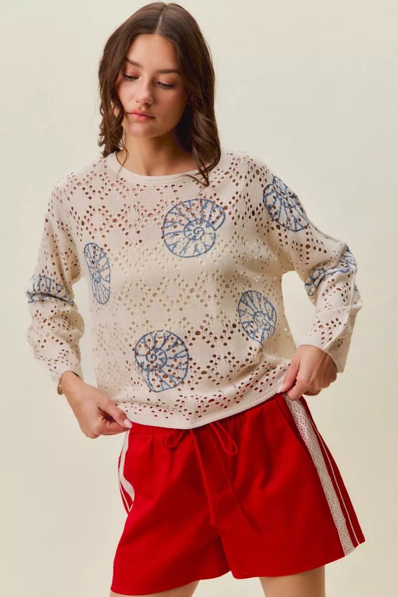 SO ME Seashell Lightweight Sweater Top - Rooted & Reckless Co.