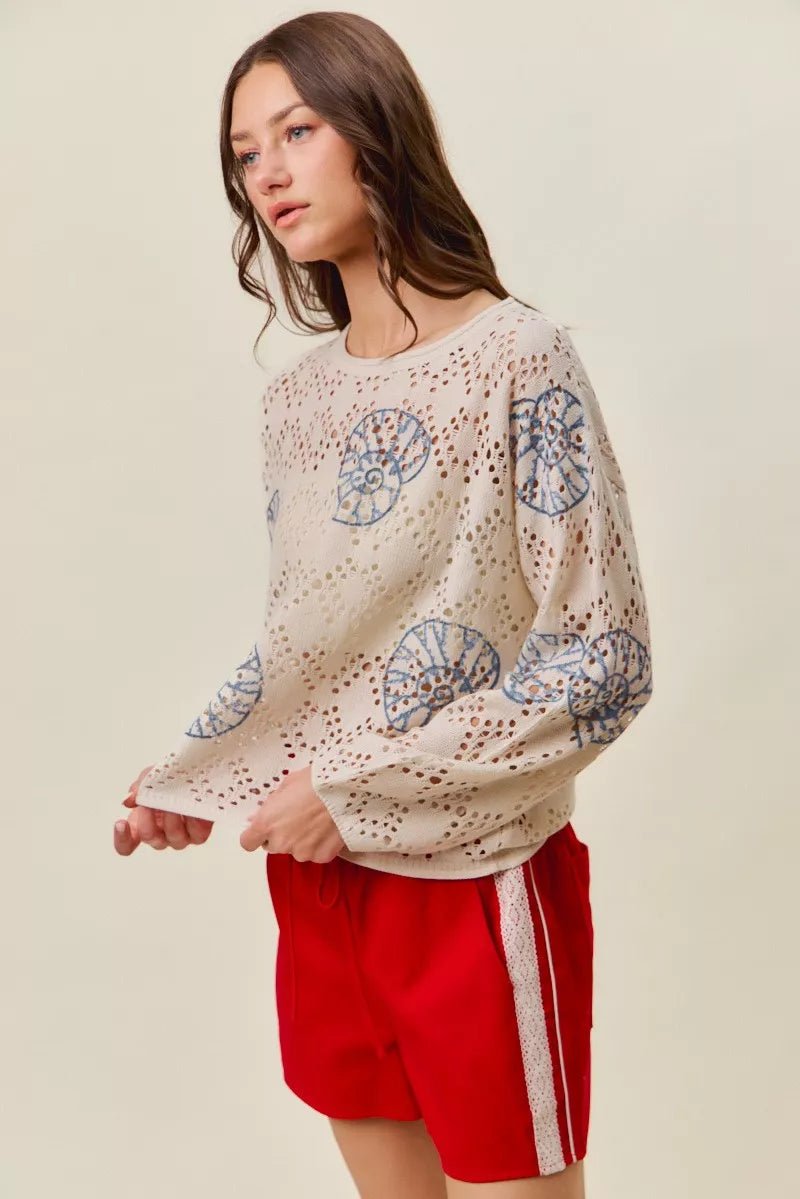 SO ME Seashell Lightweight Sweater Top - Rooted & Reckless Co.