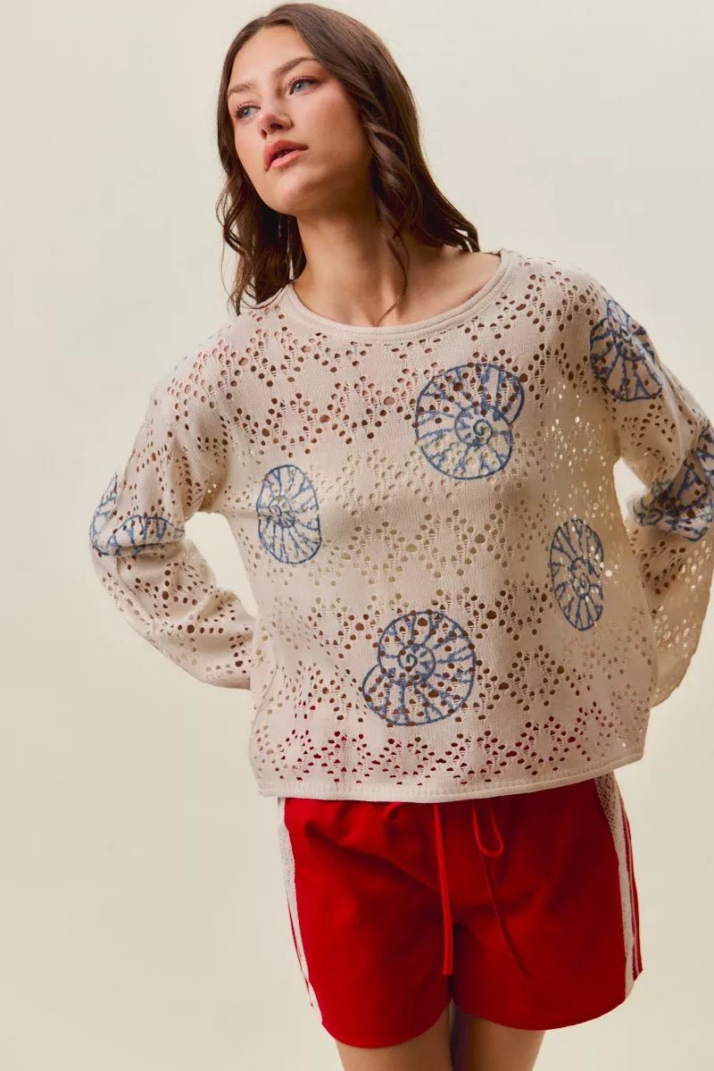 SO ME Seashell Lightweight Sweater Top - Rooted & Reckless Co.