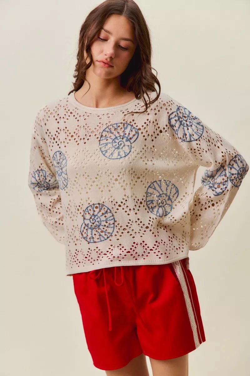 SO ME Seashell Lightweight Sweater Top - Rooted & Reckless Co.