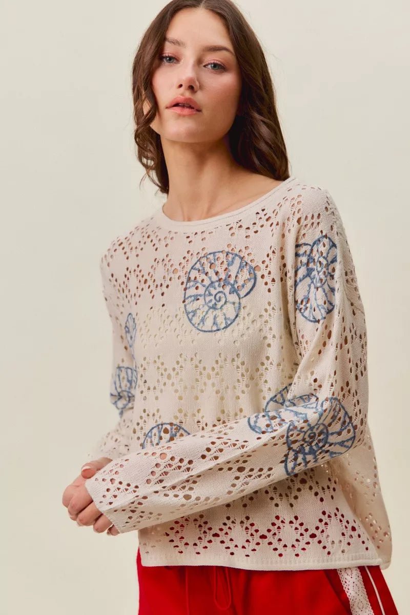 SO ME Seashell Lightweight Sweater Top - Rooted & Reckless Co.