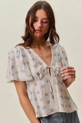 SO ME Shell Print Tie Front Flutter Sleeves Blouse Top - Rooted & Reckless Co.