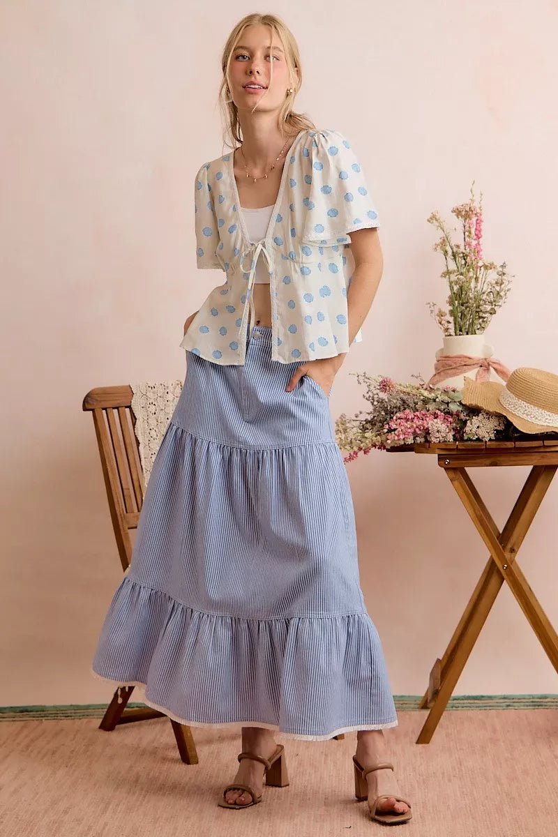 SO ME Shell Print Tie Front Flutter Sleeves Blouse Top - Rooted & Reckless Co.