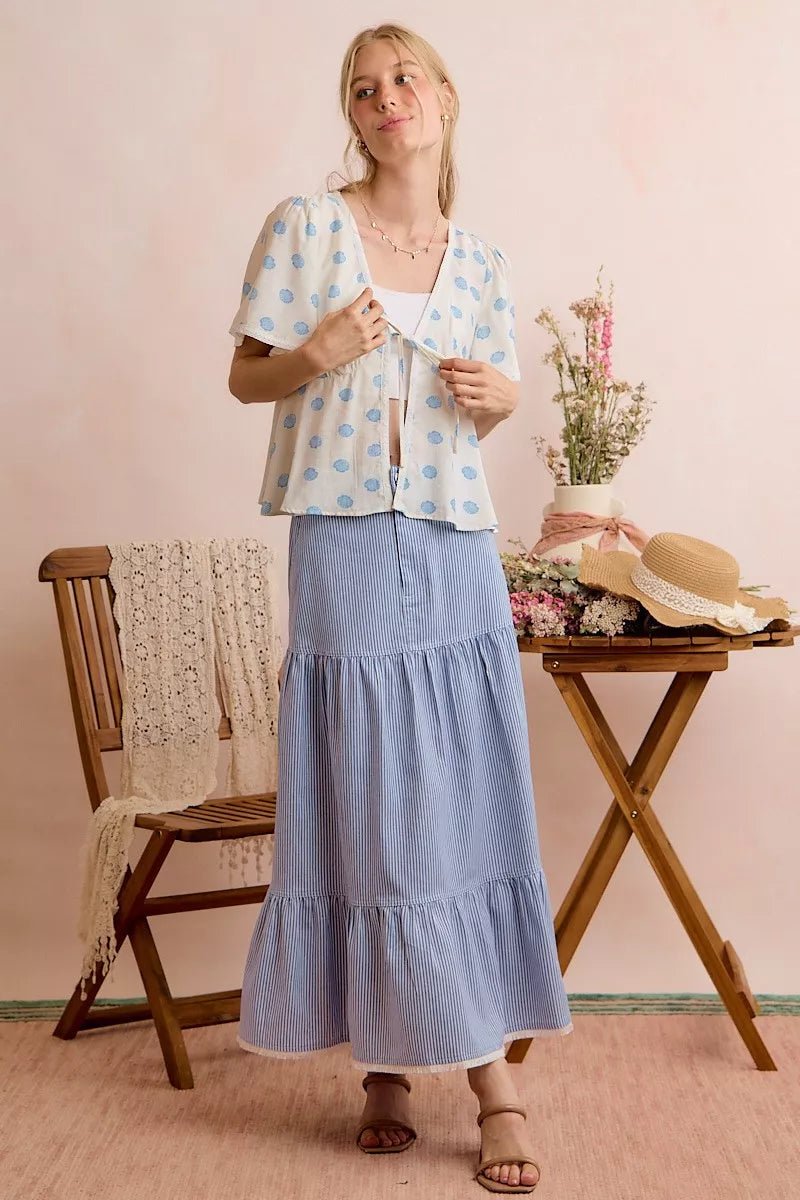 SO ME Shell Print Tie Front Flutter Sleeves Blouse Top - Rooted & Reckless Co.