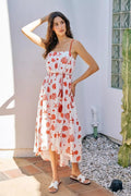 SO ME Shell Print Tiered Lined Midi Cami Dress With Belt - Rooted & Reckless Co.