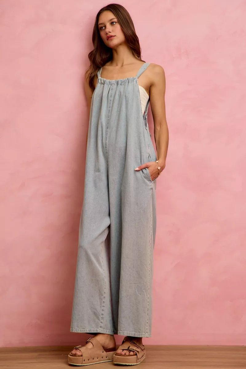 SO ME Wide Leg Lightweight Denim Overalls - Rooted & Reckless Co.