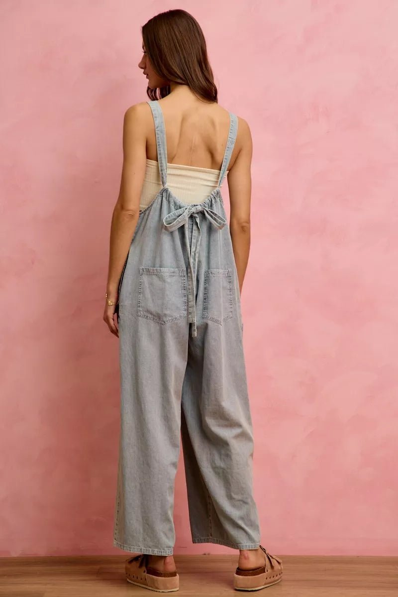 SO ME Wide Leg Lightweight Denim Overalls - Rooted & Reckless Co.