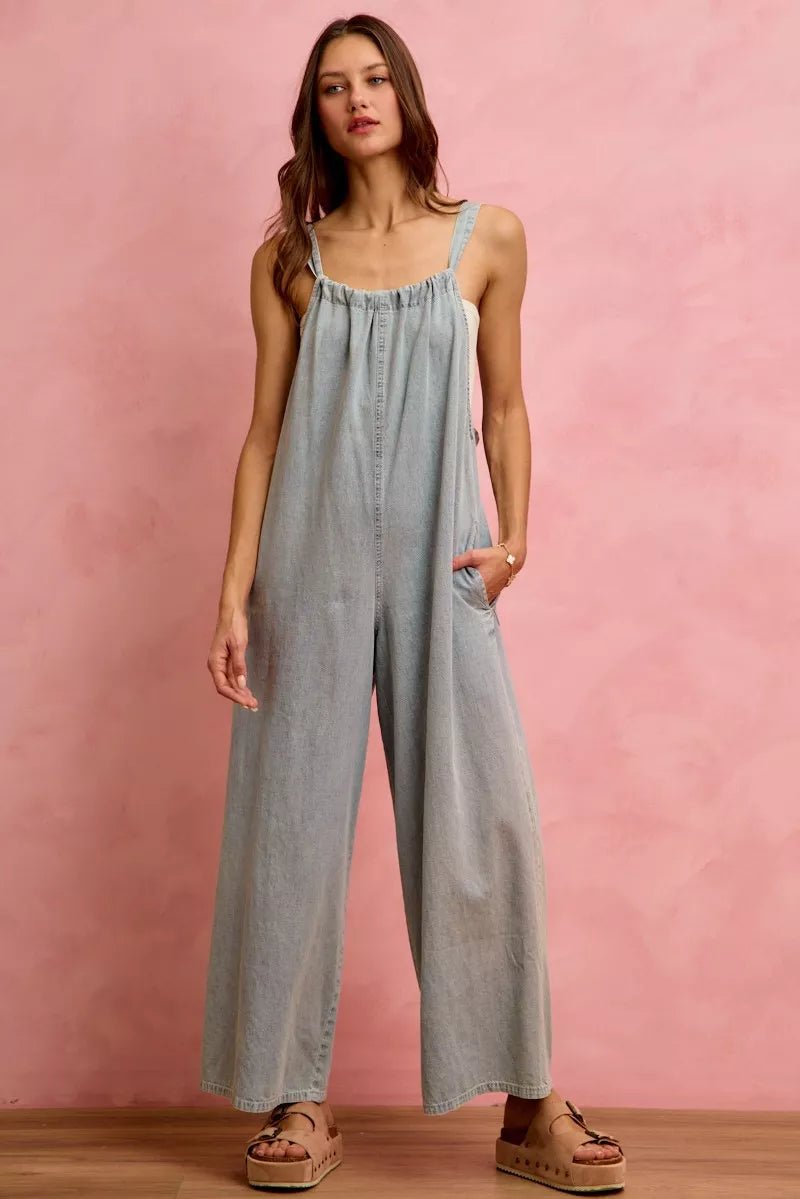 SO ME Wide Leg Lightweight Denim Overalls - Rooted & Reckless Co.