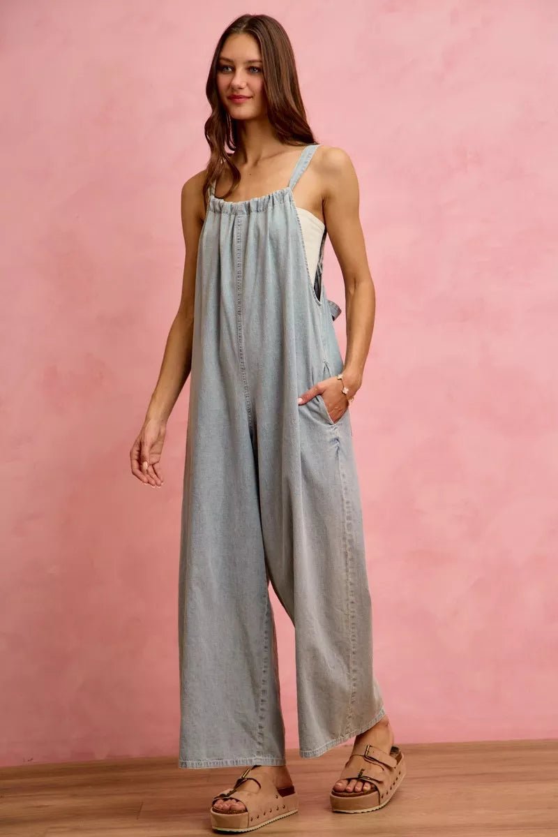 SO ME Wide Leg Lightweight Denim Overalls - Rooted & Reckless Co.
