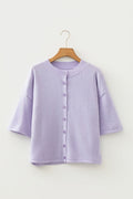 Solid 3/4 Sleeve Boxy Button-Down Cardigan - Rooted & Reckless Co.