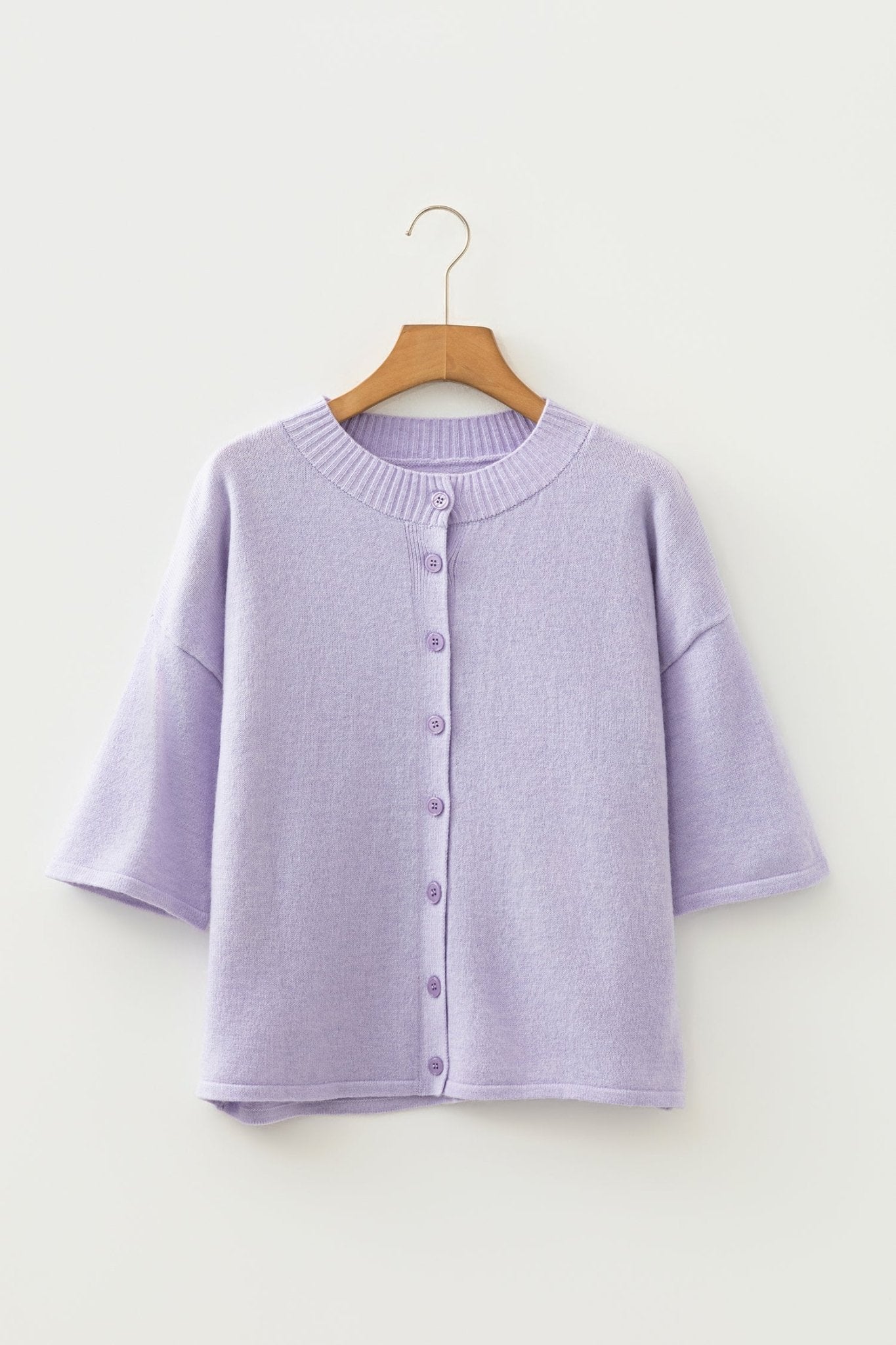 Solid 3/4 Sleeve Boxy Button-Down Cardigan - Rooted & Reckless Co.