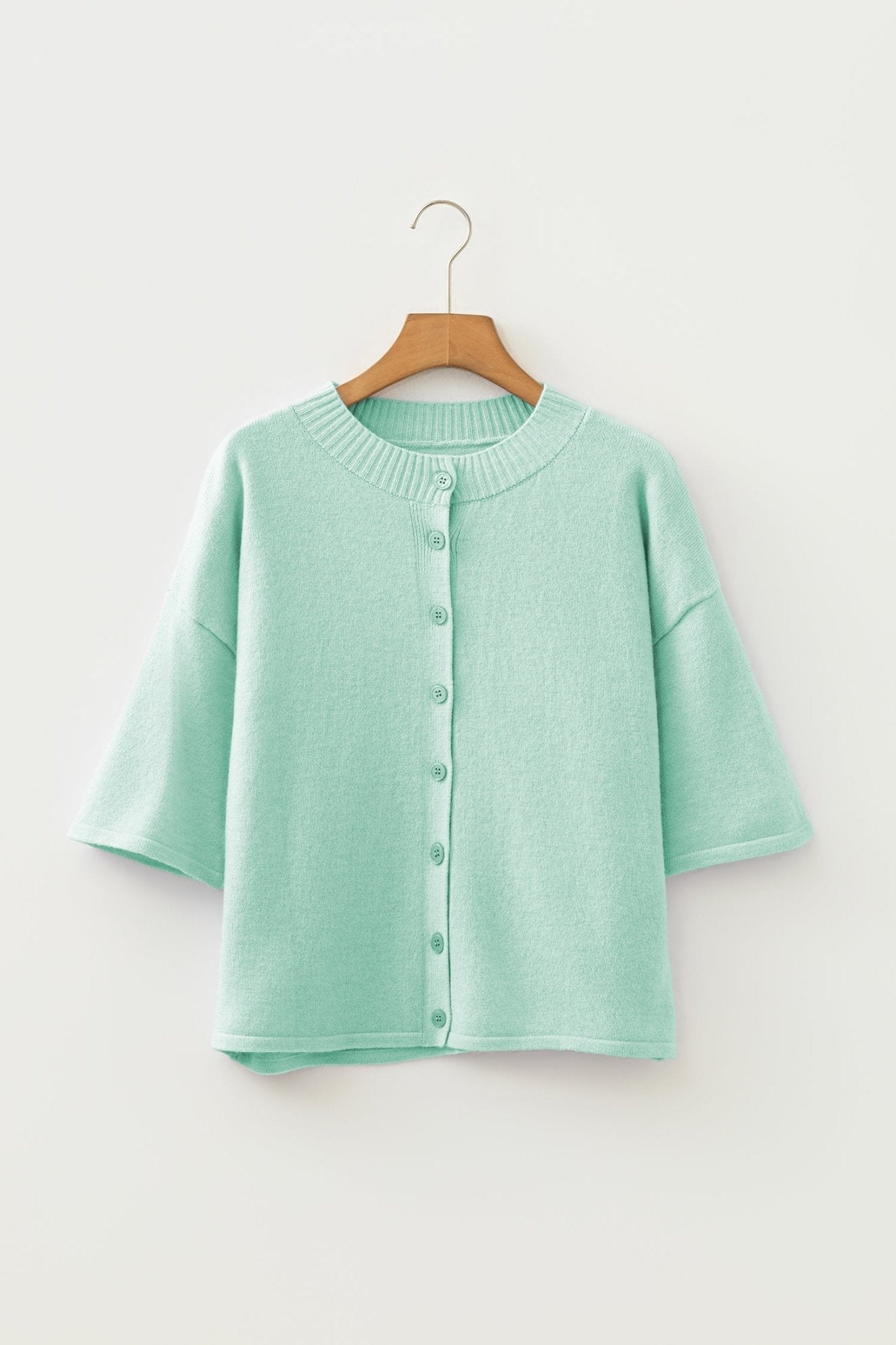 Solid 3/4 Sleeve Boxy Button-Down Cardigan - Rooted & Reckless Co.
