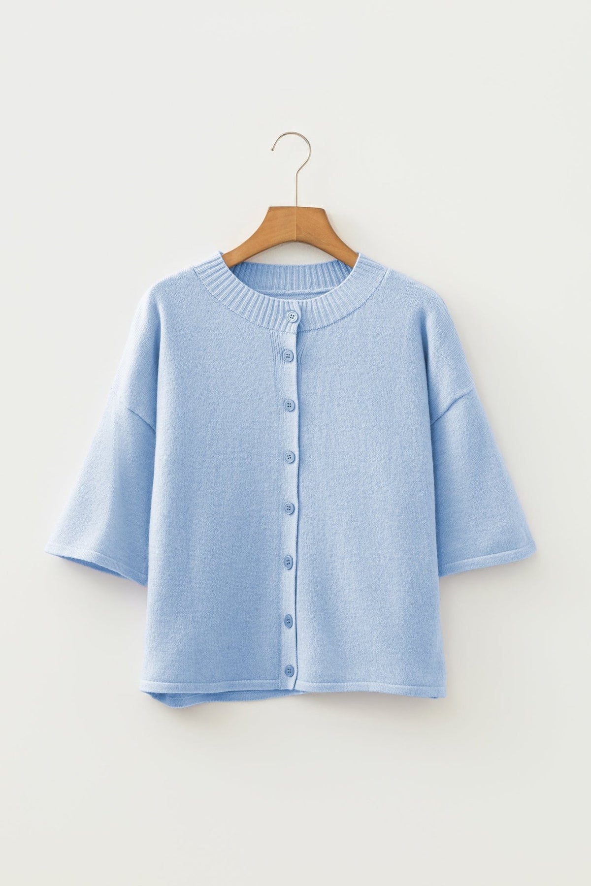 Solid 3/4 Sleeve Boxy Button-Down Cardigan - Rooted & Reckless Co.