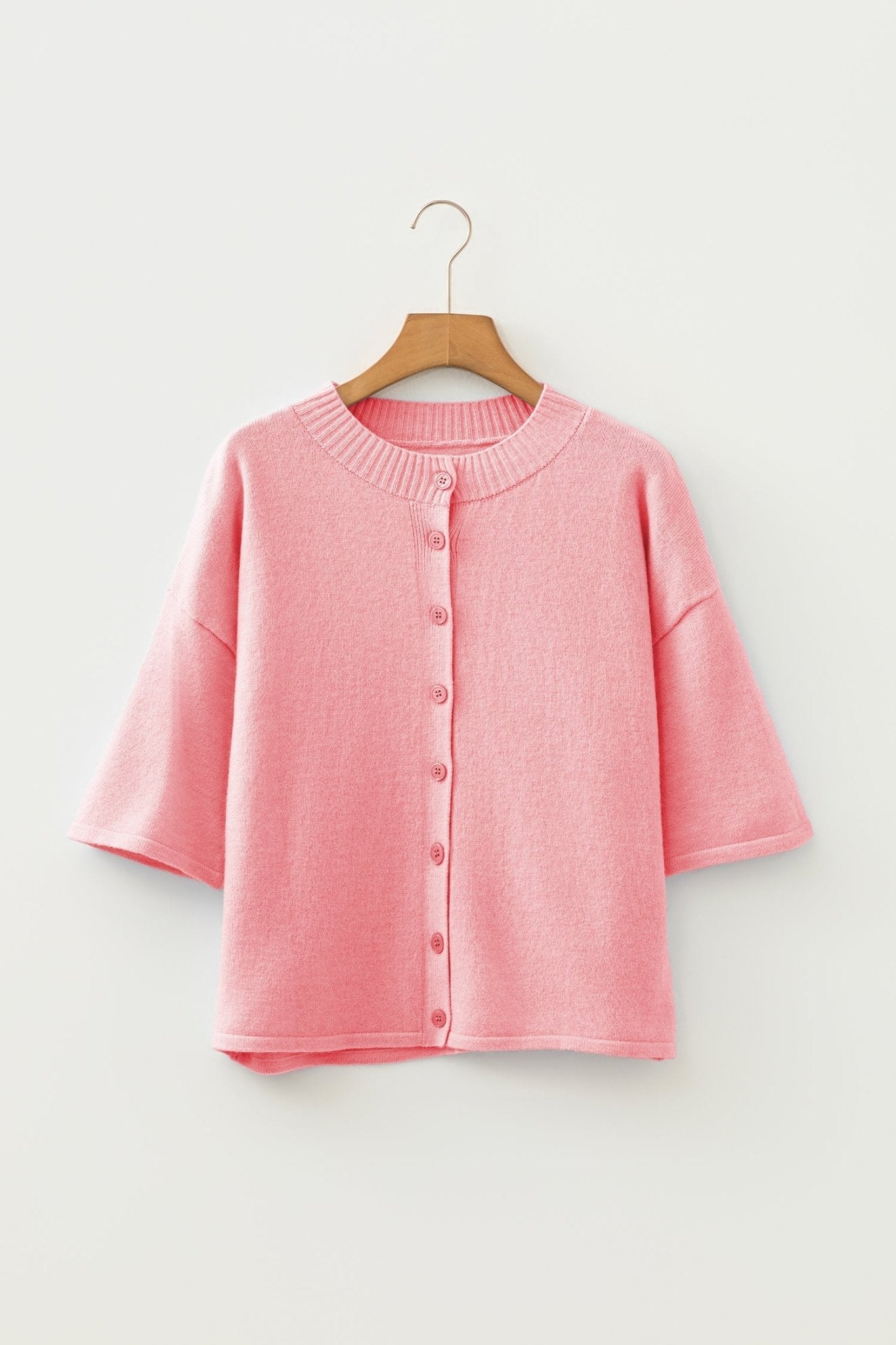 Solid 3/4 Sleeve Boxy Button-Down Cardigan - Rooted & Reckless Co.